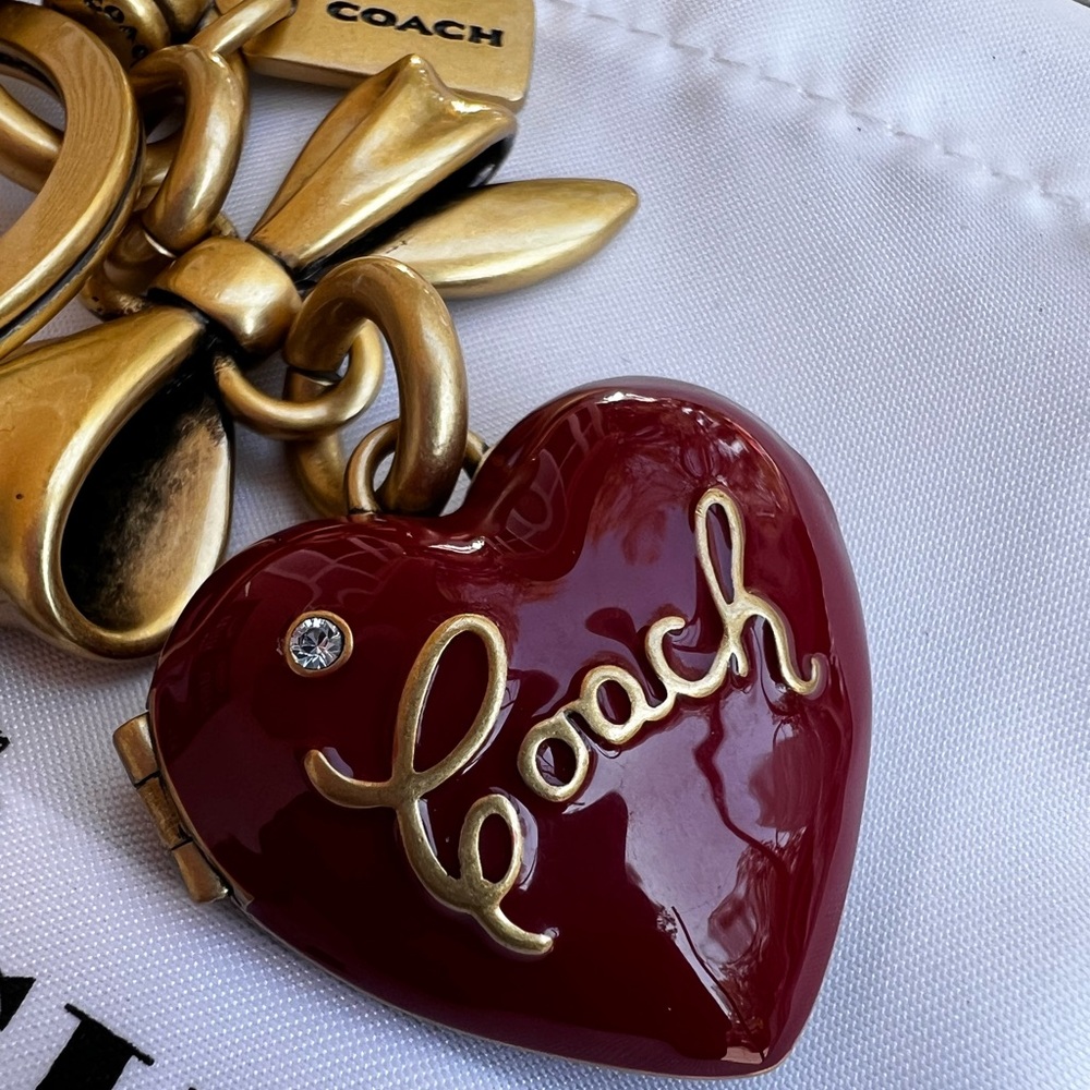 Coach Bow Heart Locket Bag Charm - Picture 2 of 6